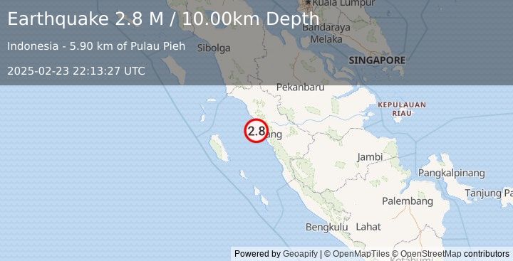 Earthquake Southern Sumatra, Indonesia (2.8 M) (2025-02-23 22:13:27 UTC)