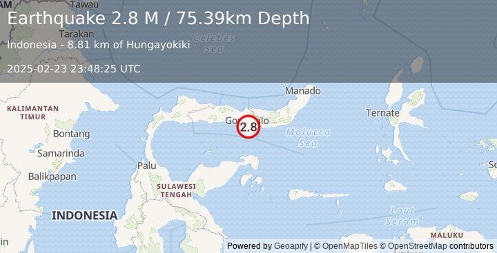 Earthquake Minahassa Peninsula, Sulawesi (2.8 M) (2025-02-23 23:48:25 UTC)