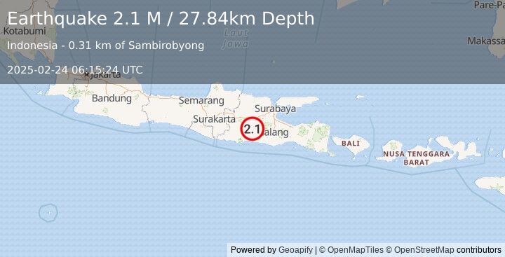 Earthquake Java, Indonesia (2.1 M) (2025-02-24 06:15:24 UTC)