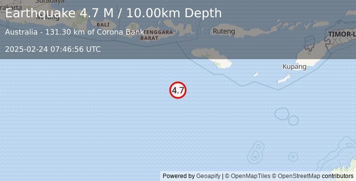 Earthquake South of Sumbawa, Indonesia (4.7 M) (2025-02-24 07:46:56 UTC)