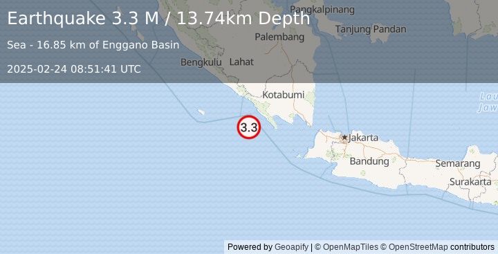 Earthquake Southern Sumatra, Indonesia (3.3 M) (2025-02-24 08:51:41 UTC)