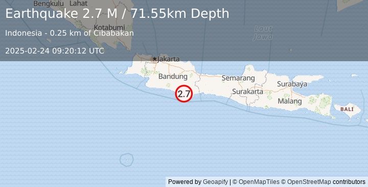 Earthquake Java, Indonesia (2.7 M) (2025-02-24 09:20:12 UTC)