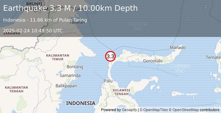 Earthquake Minahassa Peninsula, Sulawesi (3.3 M) (2025-02-24 10:48:50 UTC)