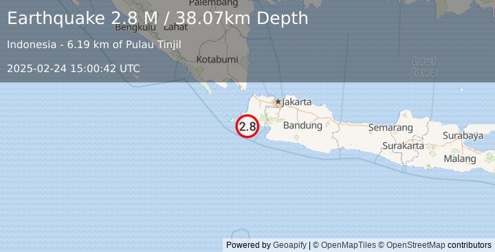 Earthquake Sunda Strait, Indonesia (2.8 M) (2025-02-24 15:00:42 UTC)