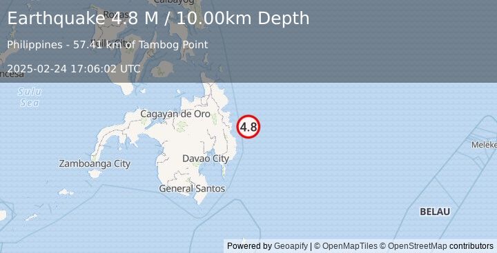 Earthquake Mindanao, Philippines (4.8 M) (2025-02-24 17:06:02 UTC)