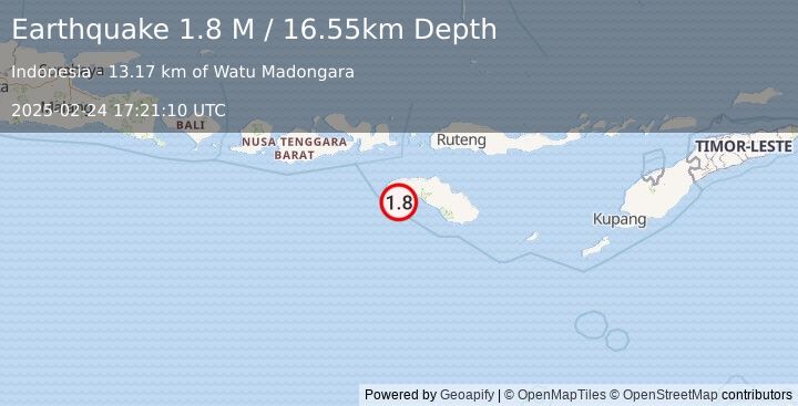 Earthquake Sumba Region, Indonesia (1.8 M) (2025-02-24 17:21:10 UTC)