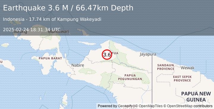 Earthquake West Papua, Indonesia (3.6 M) (2025-02-24 18:31:34 UTC)