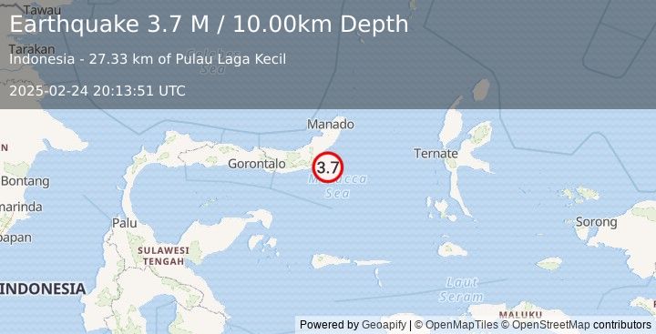 Earthquake Minahassa Peninsula, Sulawesi (3.7 M) (2025-02-24 20:13:51 UTC)