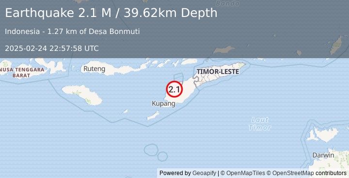 Earthquake Timor Region (2.1 M) (2025-02-24 22:57:58 UTC)