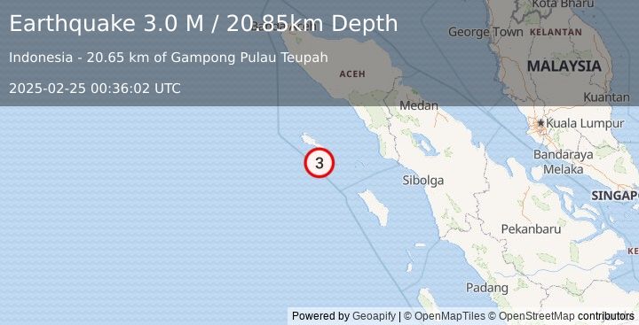 Earthquake Northern Sumatra, Indonesia (3.0 M) (2025-02-25 00:36:02 UTC)