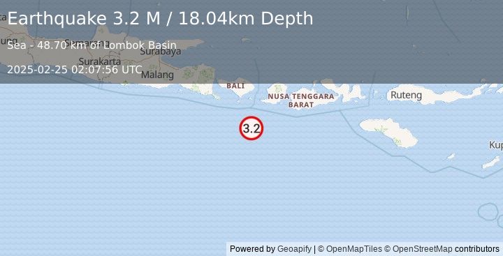 Earthquake South of Bali, Indonesia (3.2 M) (2025-02-25 02:07:56 UTC)