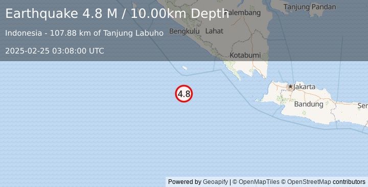 Earthquake Southwest of Sumatra, Indonesia (4.8 M) (2025-02-25 03:08:00 UTC)