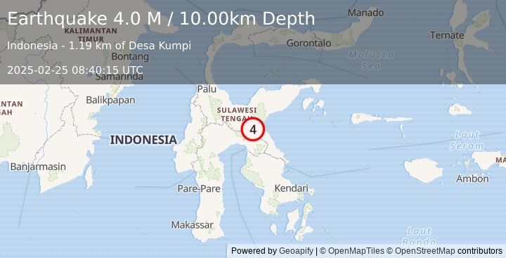 Earthquake Sulawesi, Indonesia (4.0 M) (2025-02-25 08:40:14 UTC)