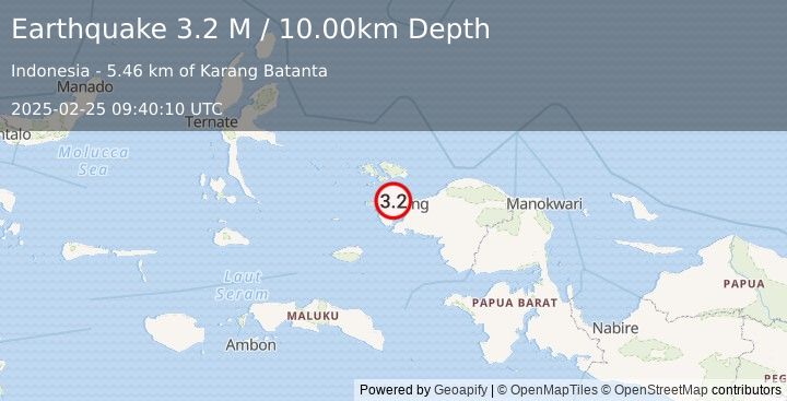 Earthquake West Papua Region, Indonesia (3.2 M) (2025-02-25 09:40:10 UTC)