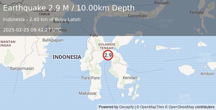 Earthquake Sulawesi, Indonesia (2.9 M) (2025-02-25 09:42:27 UTC)