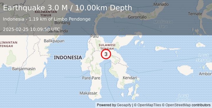 Earthquake Sulawesi, Indonesia (3.0 M) (2025-02-25 10:09:58 UTC)