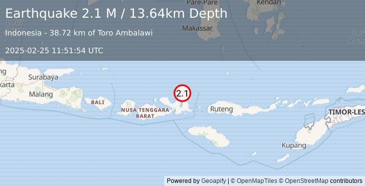 Earthquake Flores Sea (2.1 M) (2025-02-25 11:51:54 UTC)