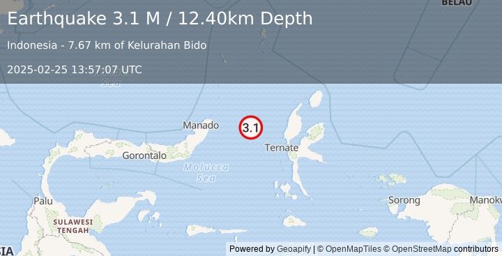 Earthquake Northern Molucca Sea (3.1 M) (2025-02-25 13:57:07 UTC)