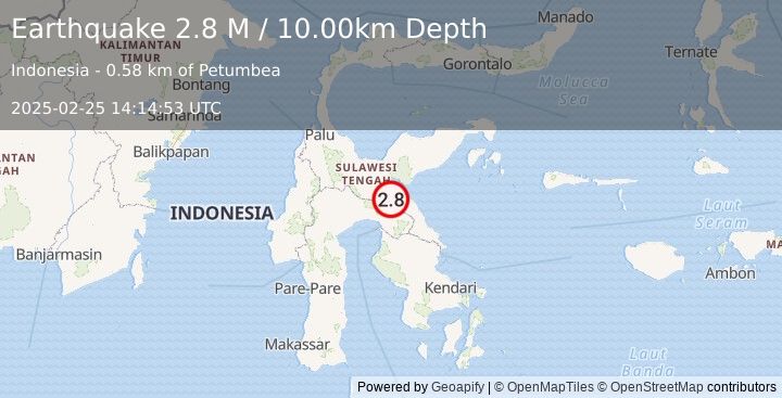 Earthquake Sulawesi, Indonesia (2.8 M) (2025-02-25 14:14:53 UTC)