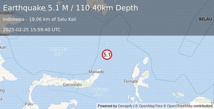 Earthquake Talaud Islands, Indonesia (5.1 M) (2025-02-25 15:59:40 UTC)