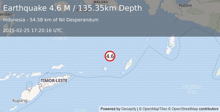 Earthquake Tanimbar Islands Region, Indonesia (4.6 M) (2025-02-25 17:20:15 UTC)