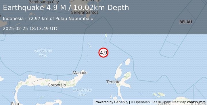 Earthquake Talaud Islands, Indonesia (4.9 M) (2025-02-25 18:13:51 UTC)