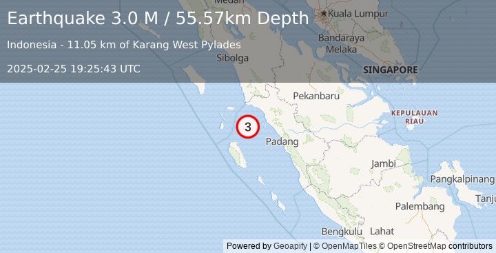 Earthquake Southern Sumatra, Indonesia (3.0 M) (2025-02-25 19:25:43 UTC)