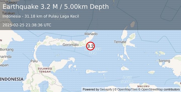 Earthquake Minahassa Peninsula, Sulawesi (3.2 M) (2025-02-25 21:38:36 UTC)