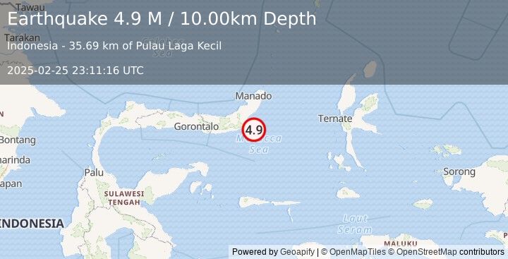 Earthquake Minahassa Peninsula, Sulawesi (4.9 M) (2025-02-25 23:11:16 UTC)