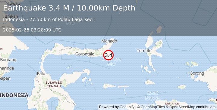 Earthquake Minahassa Peninsula, Sulawesi (3.4 M) (2025-02-26 03:28:09 UTC)