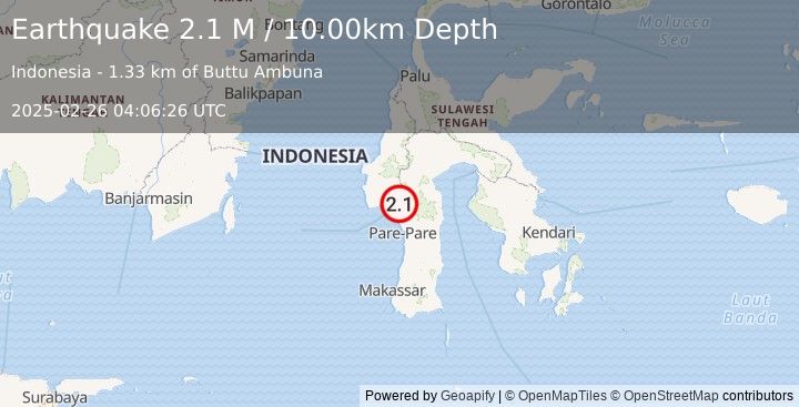 Earthquake Sulawesi, Indonesia (2.1 M) (2025-02-26 04:06:26 UTC)