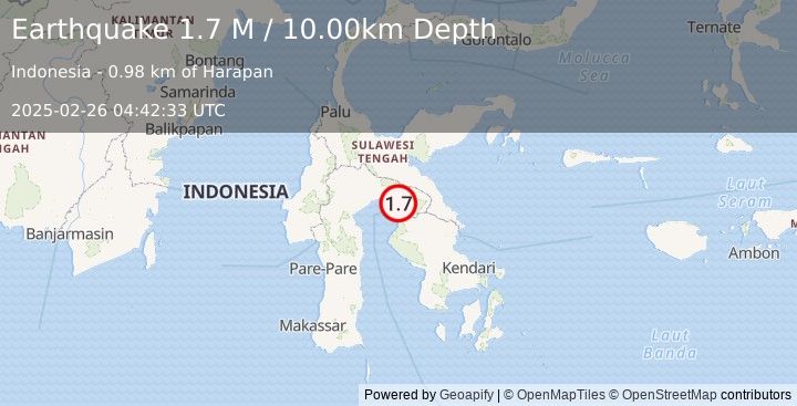 Earthquake Minahassa Peninsula, Sulawesi (3.3 M) (2025-02-26 04:41:56 UTC)