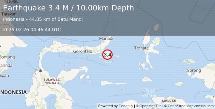 Earthquake Minahassa Peninsula, Sulawesi (3.4 M) (2025-02-26 04:46:44 UTC)