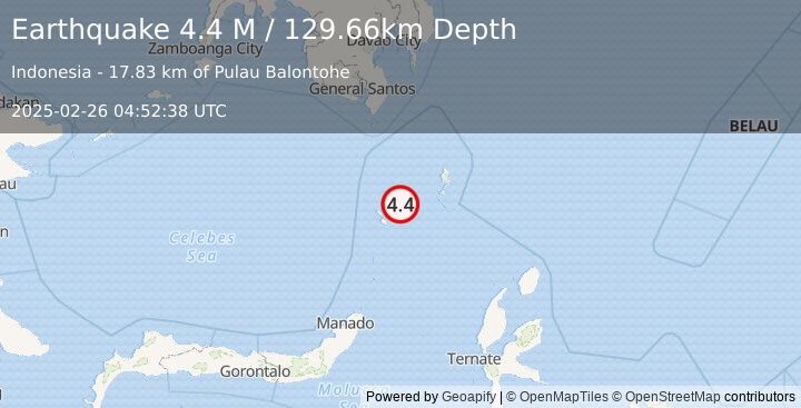 Earthquake Minahassa Peninsula, Sulawesi (3.3 M) (2025-02-26 04:52:57 UTC)