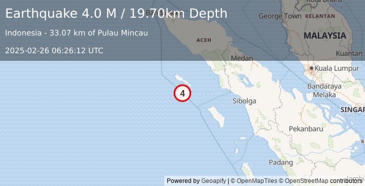 Earthquake Northern Sumatra, Indonesia (4.0 M) (2025-02-26 06:26:12 UTC)