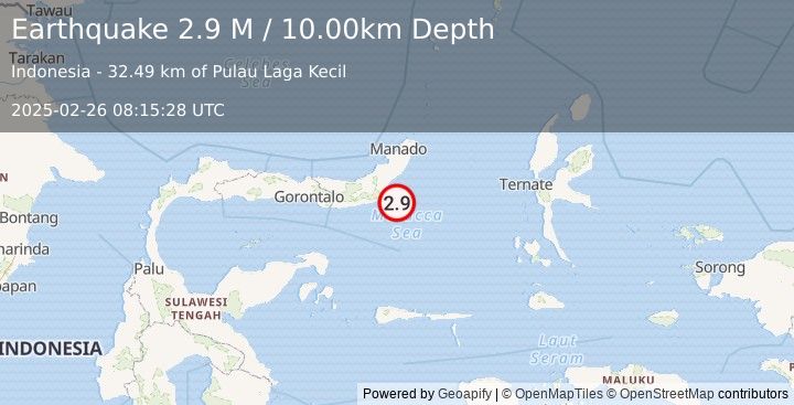 Earthquake Minahassa Peninsula, Sulawesi (2.9 M) (2025-02-26 08:15:28 UTC)