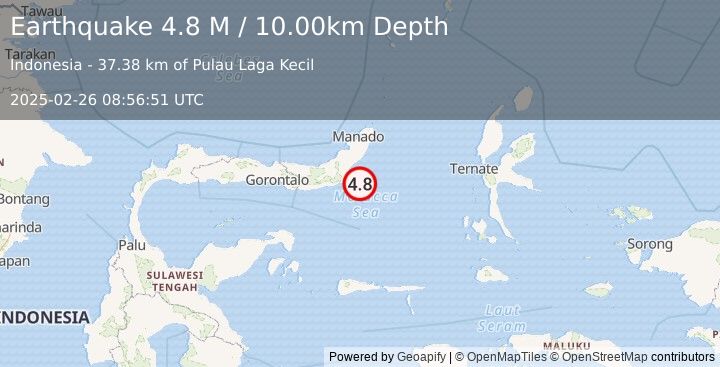 Earthquake Minahassa Peninsula, Sulawesi (4.8 M) (2025-02-26 08:56:51 UTC)