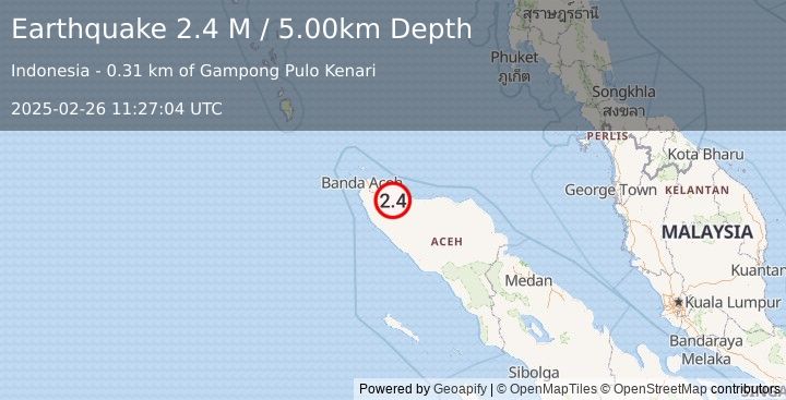 Earthquake Northern Sumatra, Indonesia (2.4 M) (2025-02-26 11:27:04 UTC)