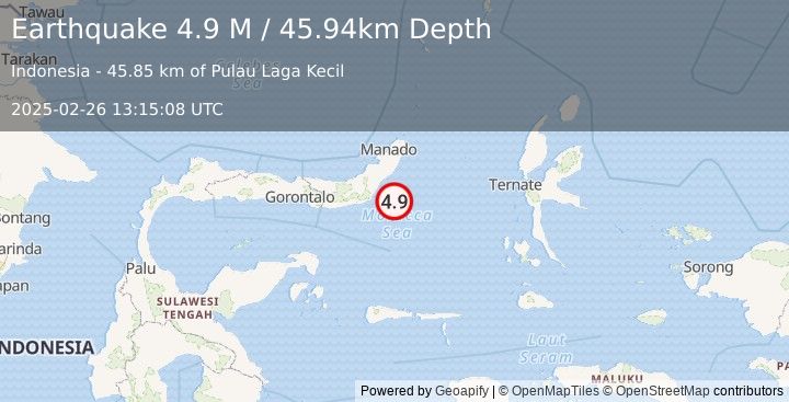 Earthquake Minahassa Peninsula, Sulawesi (4.9 M) (2025-02-26 13:15:08 UTC)