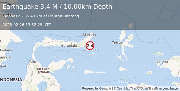 Earthquake Minahassa Peninsula, Sulawesi (3.4 M) (2025-02-26 13:52:29 UTC)