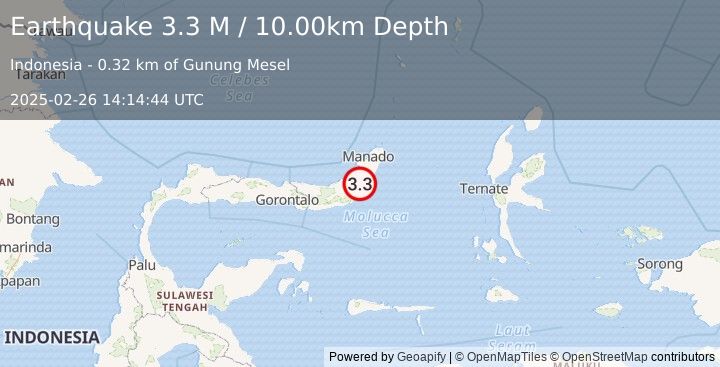 Earthquake Minahassa Peninsula, Sulawesi (3.3 M) (2025-02-26 14:14:44 UTC)