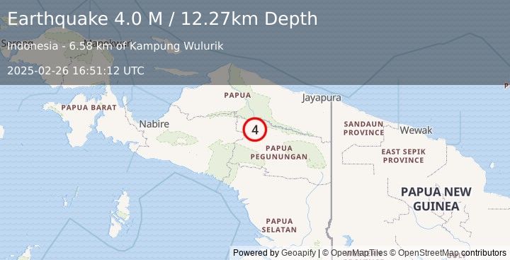 Earthquake West Papua, Indonesia (4.0 M) (2025-02-26 16:51:12 UTC)