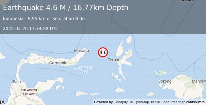 Earthquake Northern Molucca Sea (4.6 M) (2025-02-26 17:34:58 UTC)