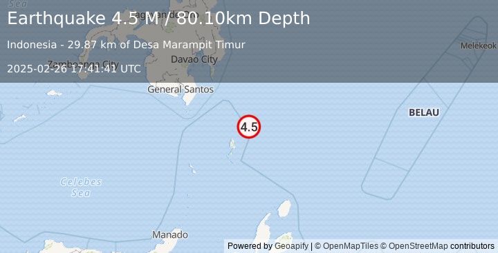 Earthquake Talaud Islands, Indonesia (4.6 M) (2025-02-26 17:41:40 UTC)