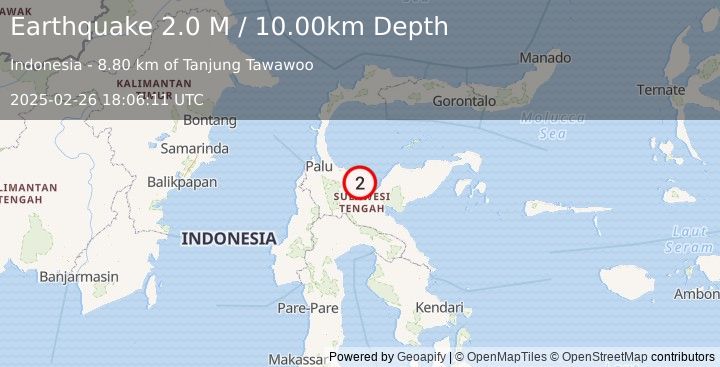 Earthquake Sulawesi, Indonesia (2.0 M) (2025-02-26 18:06:11 UTC)