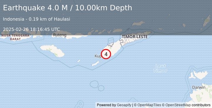 Earthquake Timor Region (4.0 M) (2025-02-26 18:16:45 UTC)