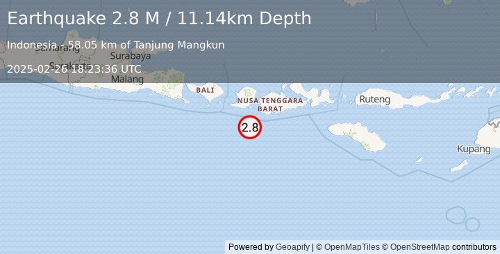 Earthquake Sumbawa Region, Indonesia (2.8 M) (2025-02-26 18:23:36 UTC)