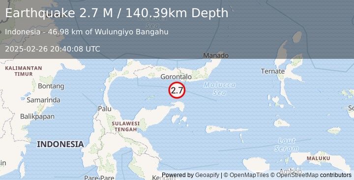 Earthquake Minahassa Peninsula, Sulawesi (2.7 M) (2025-02-26 20:40:08 UTC)