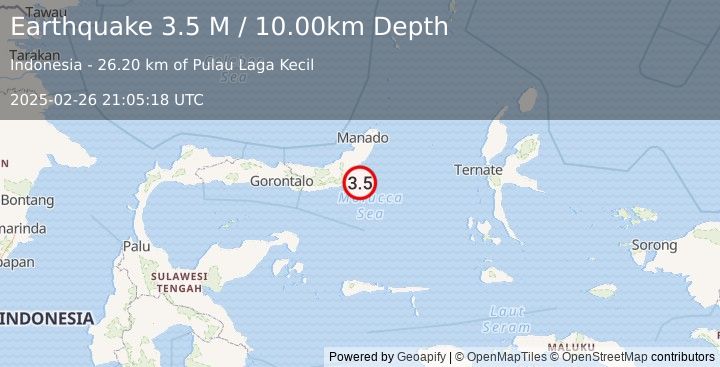 Earthquake Minahassa Peninsula, Sulawesi (3.5 M) (2025-02-26 21:05:18 UTC)