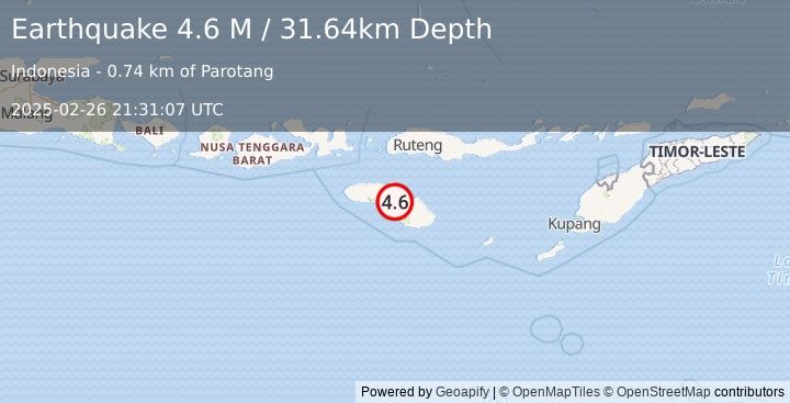 Earthquake Sumba Region, Indonesia (4.6 M) (2025-02-26 21:31:07 UTC)